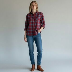 TALBOTS Classic Perfect Red Plaid Button Up Shirt Women's Size M